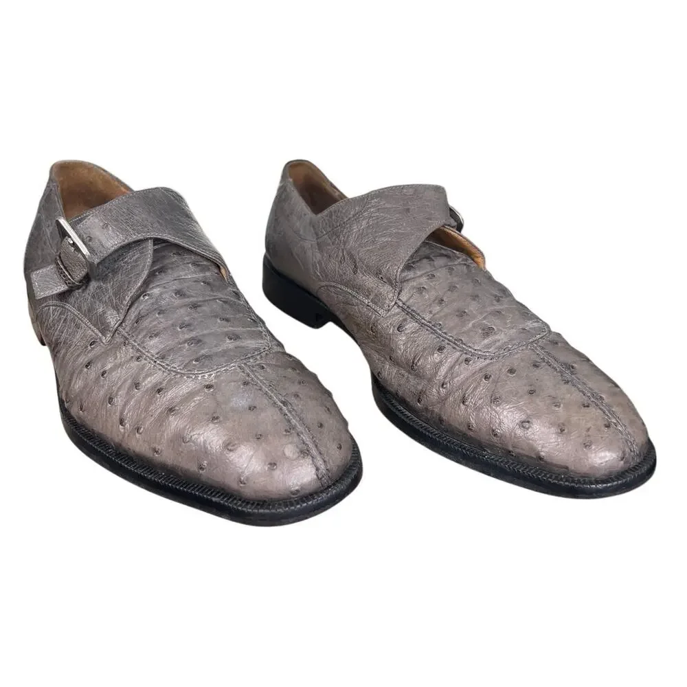 Vintage Aventura Men’s Ostrich Grey Leather Monk Strap Dress Shoe Size 10.5